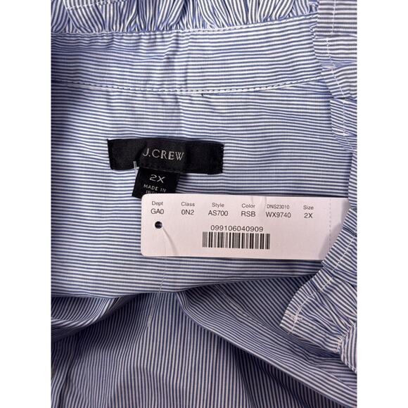 New J Crew Top 2X Womens Blue Striped Ruffle Collar Button Down Shirt Blouse - Picture 7 of 9